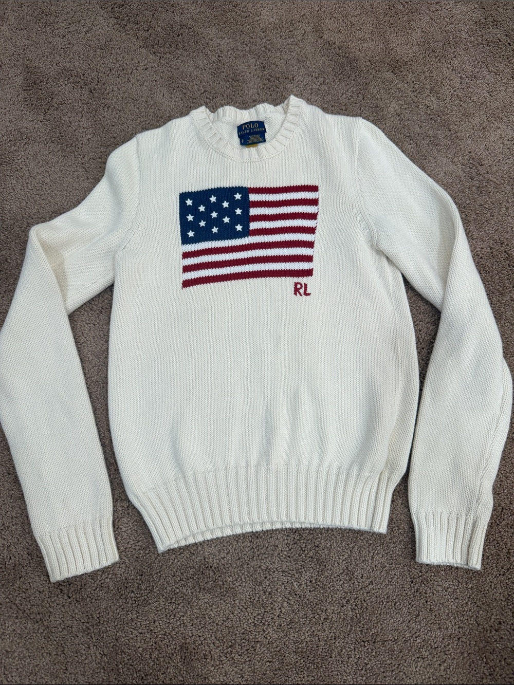 Polo by Ralph Lauren Cream Flag Knit Sweater